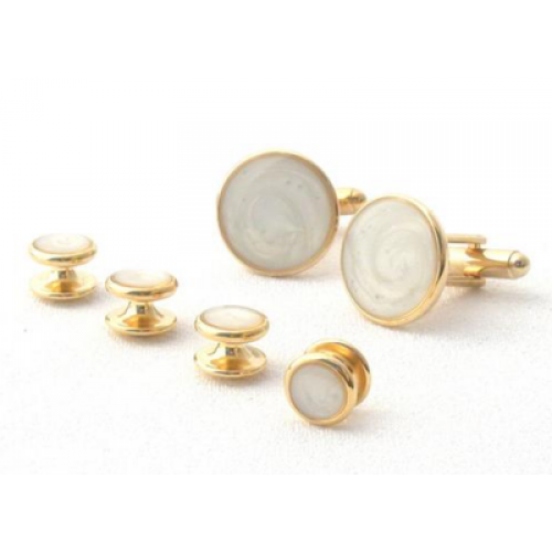 Faux Mother of Pearl Stone Tuxedo Studs and Cufflinks